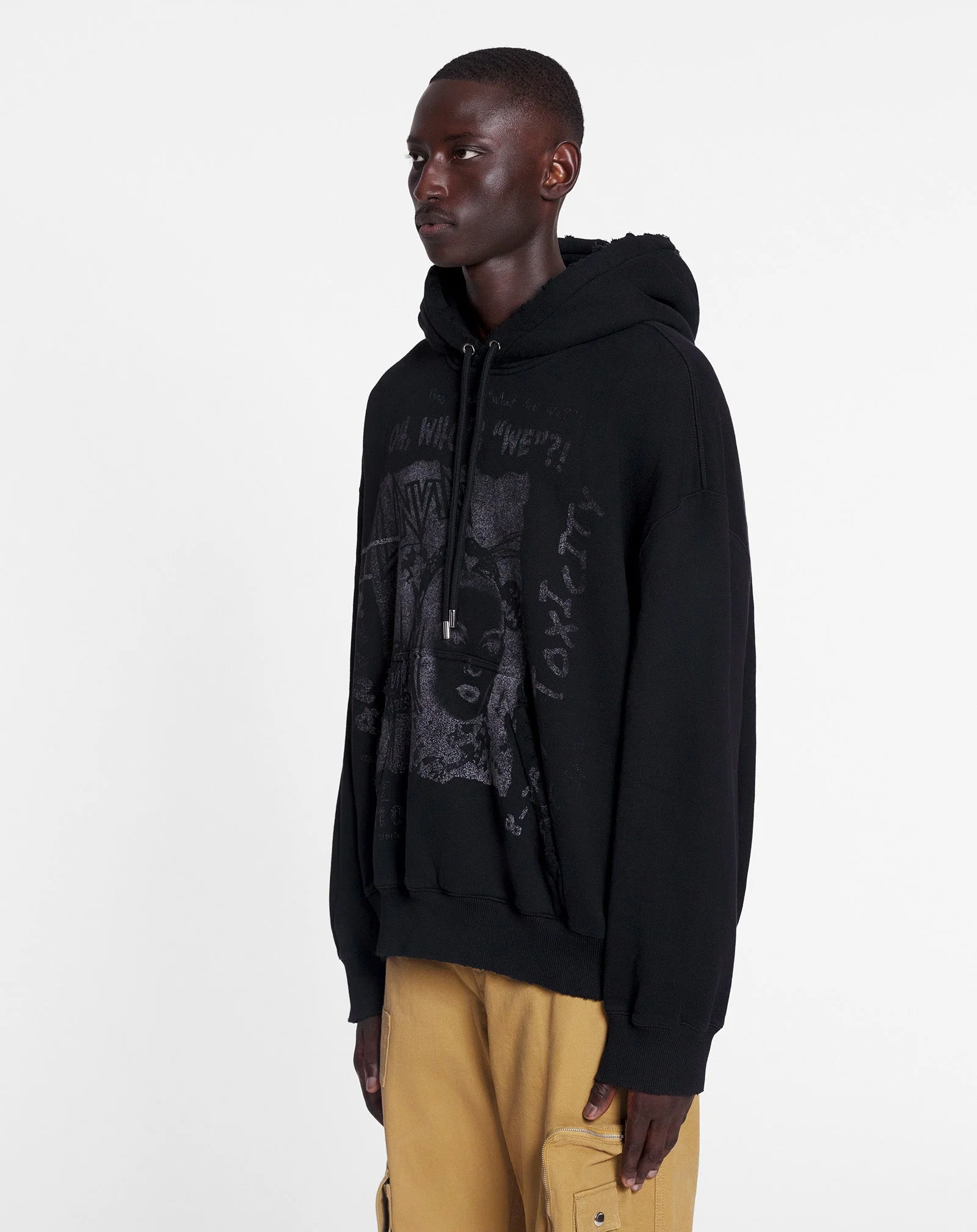 LANVIN UNISEX'S BLACK PRINTED KNIT HOODIE - Image 3