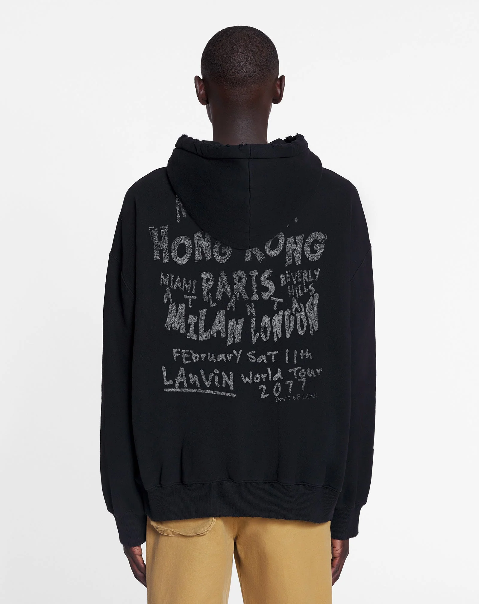 LANVIN UNISEX'S BLACK PRINTED KNIT HOODIE - Image 4