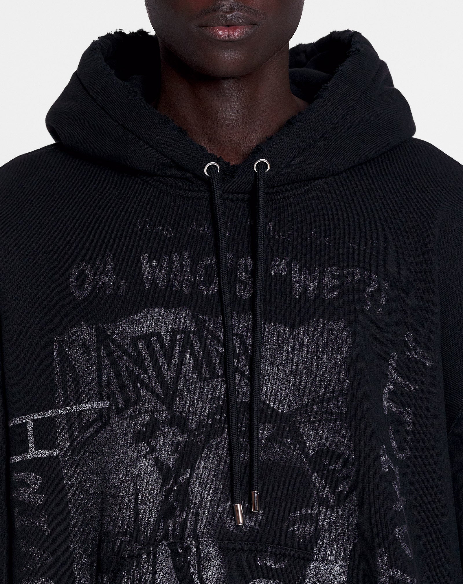 LANVIN UNISEX'S BLACK PRINTED KNIT HOODIE - Image 5