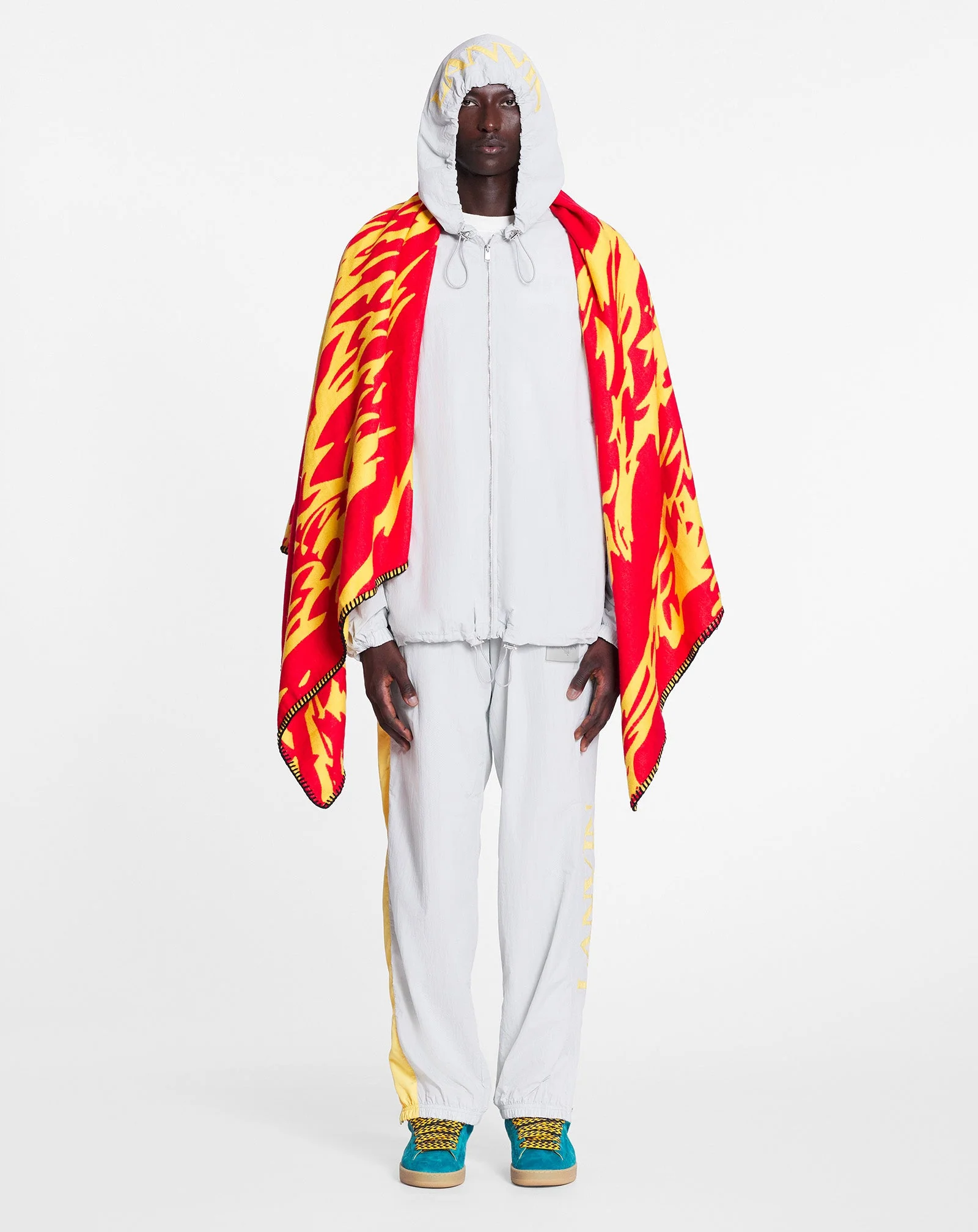 LANVIN UNISEX'S GRAY ZIPPED NYLON HOODIE WITH HOOD - Image 2