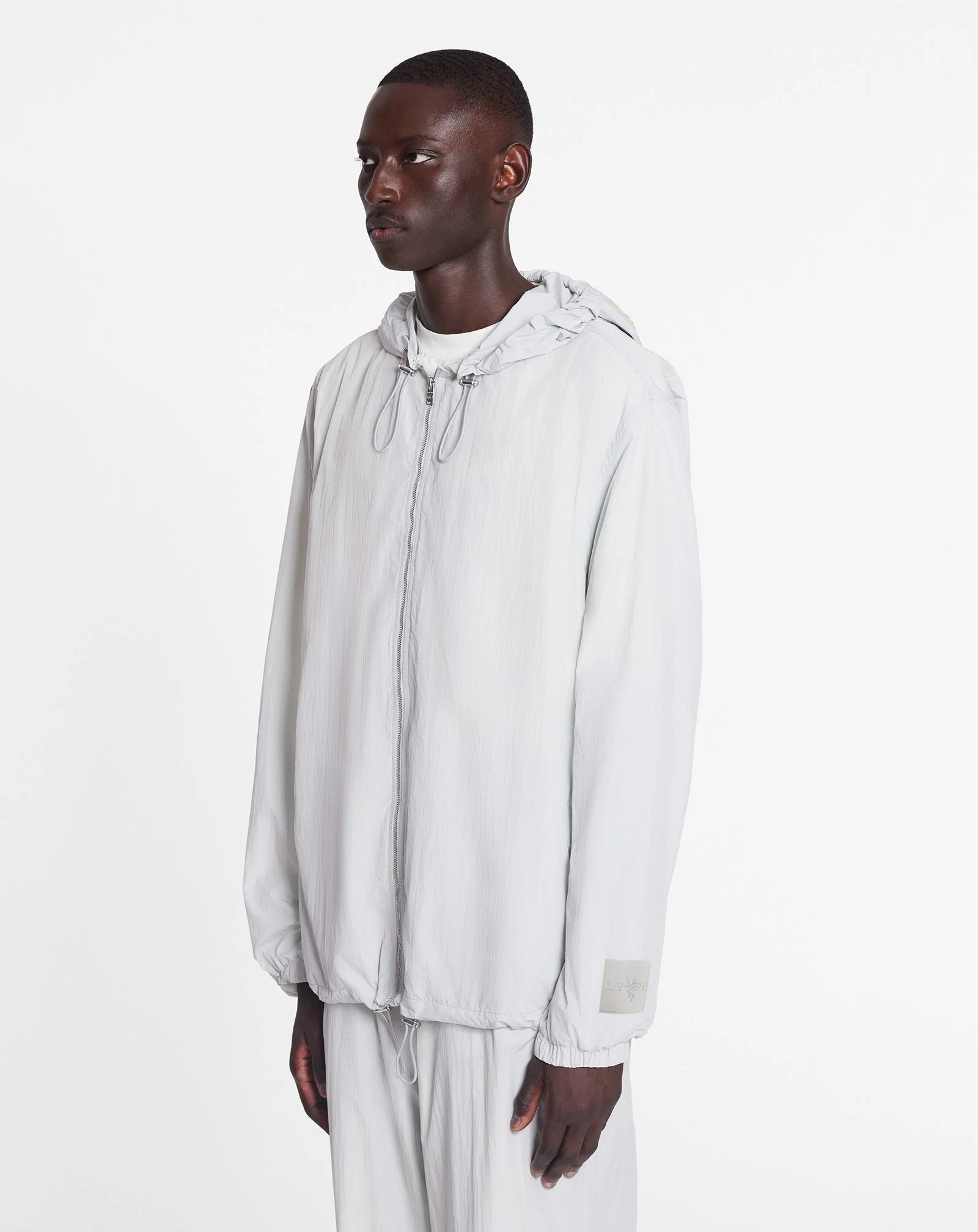LANVIN UNISEX'S GRAY ZIPPED NYLON HOODIE WITH HOOD - Image 3