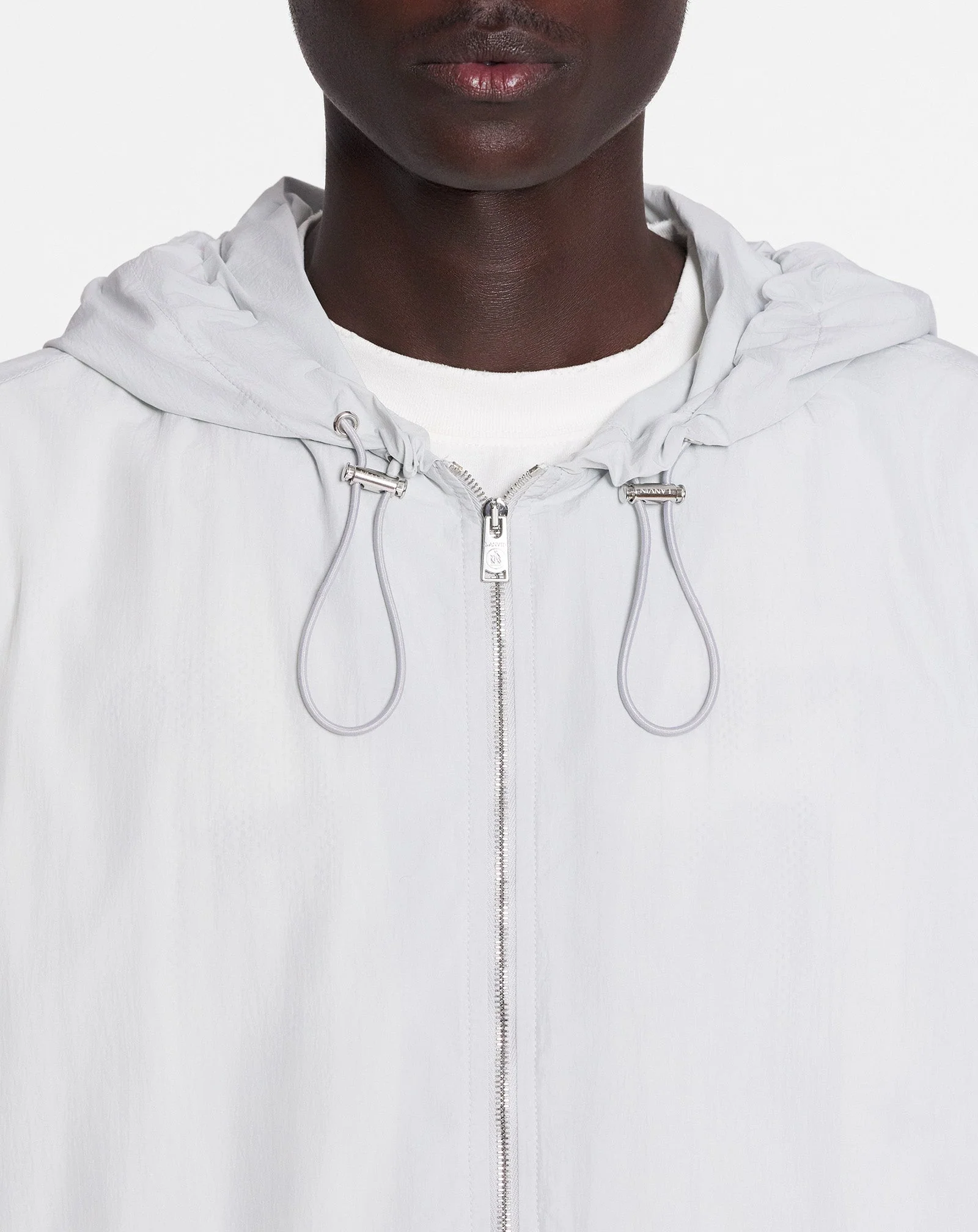 LANVIN UNISEX'S GRAY ZIPPED NYLON HOODIE WITH HOOD - Image 5
