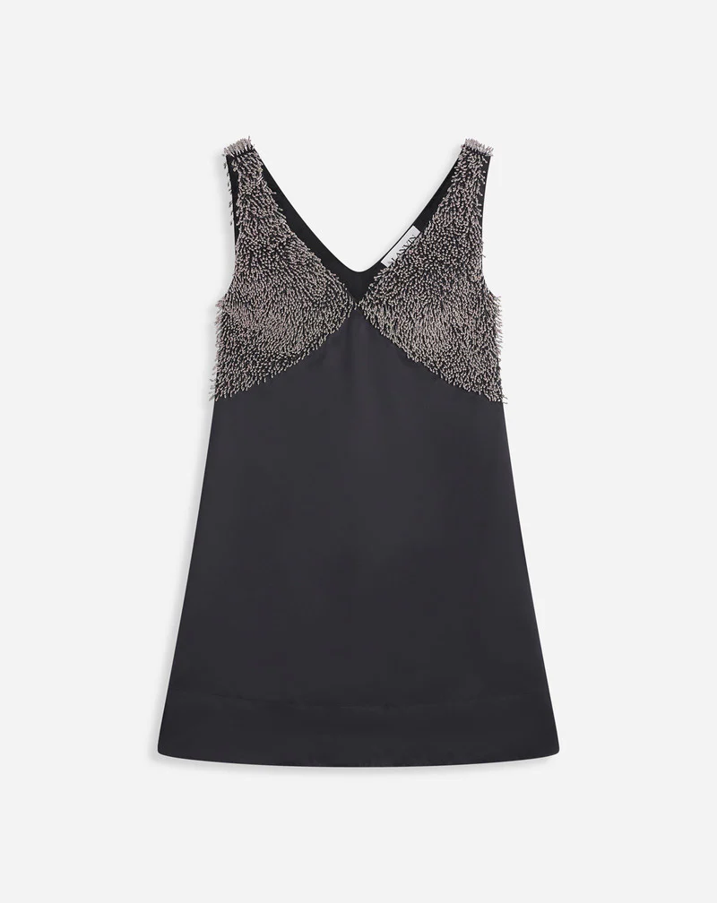 LANVIN WOMEN'S BLACK EMBROIDERED V-NECK DRESS