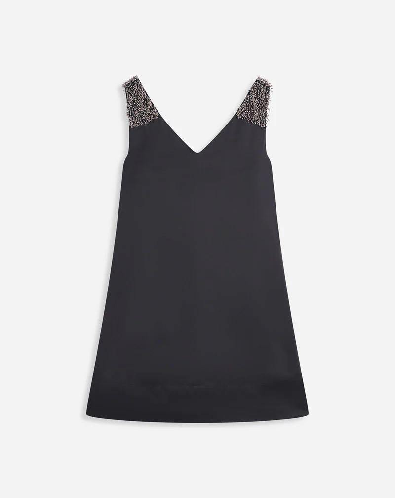LANVIN WOMEN'S BLACK EMBROIDERED V-NECK DRESS - Image 2