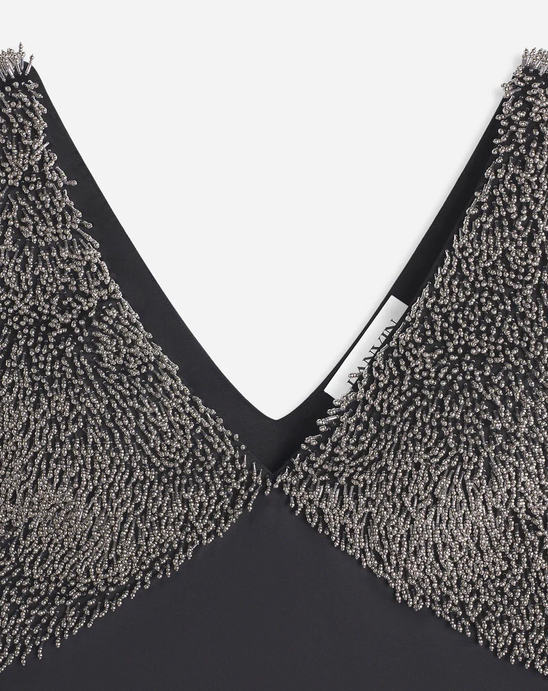 LANVIN WOMEN'S BLACK EMBROIDERED V-NECK DRESS - Image 3