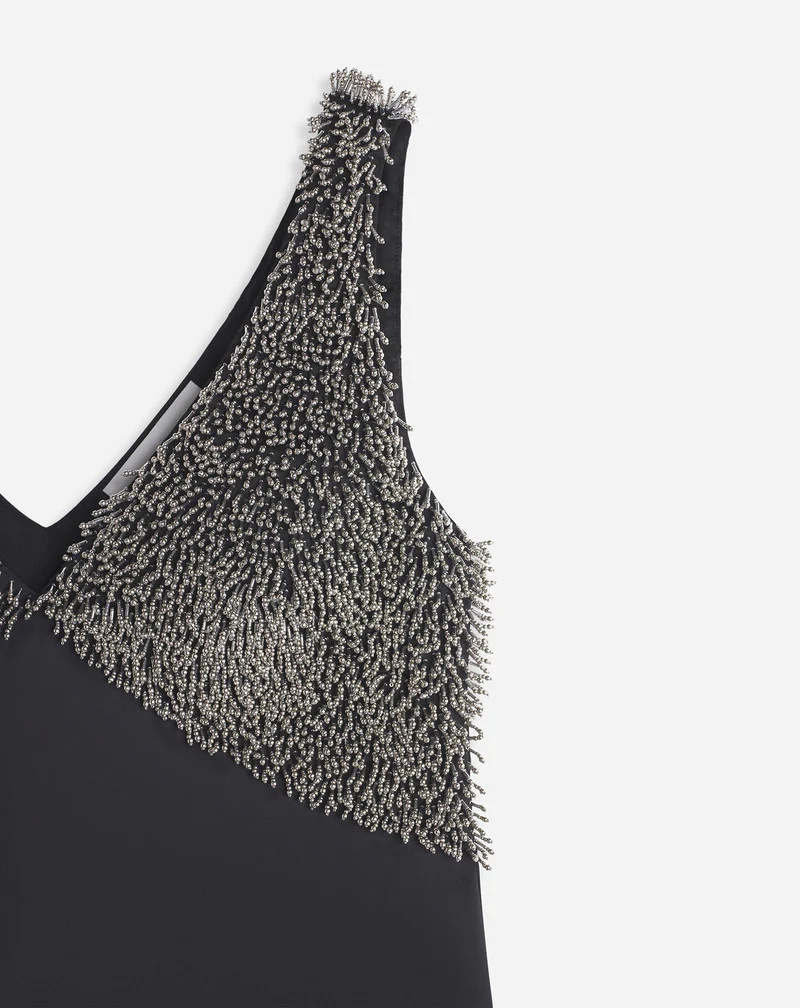 LANVIN WOMEN'S BLACK EMBROIDERED V-NECK DRESS - Image 4