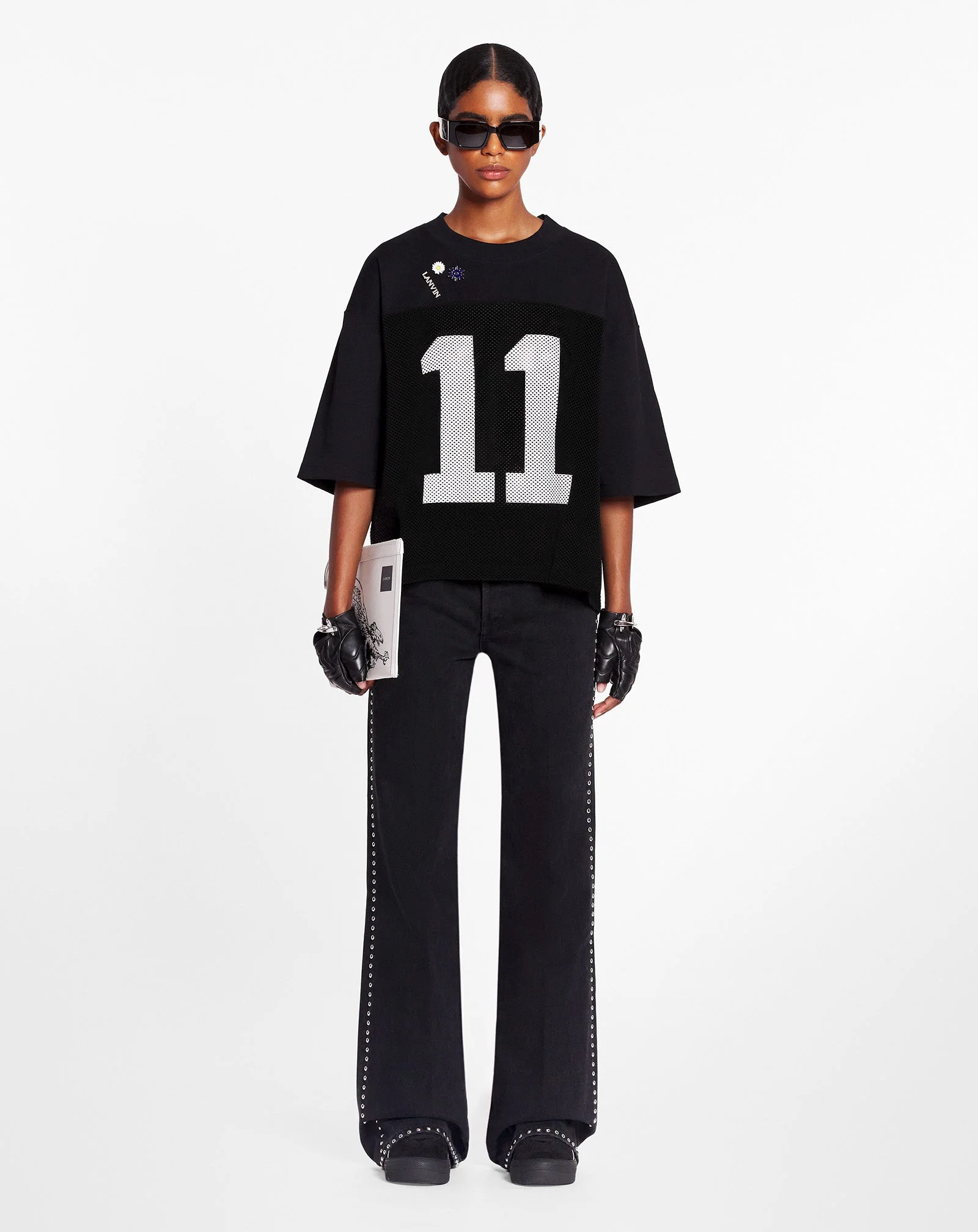 LANVIN WOMEN'S BLACK FLARE TROUSERS WITH STUDS - Image 2
