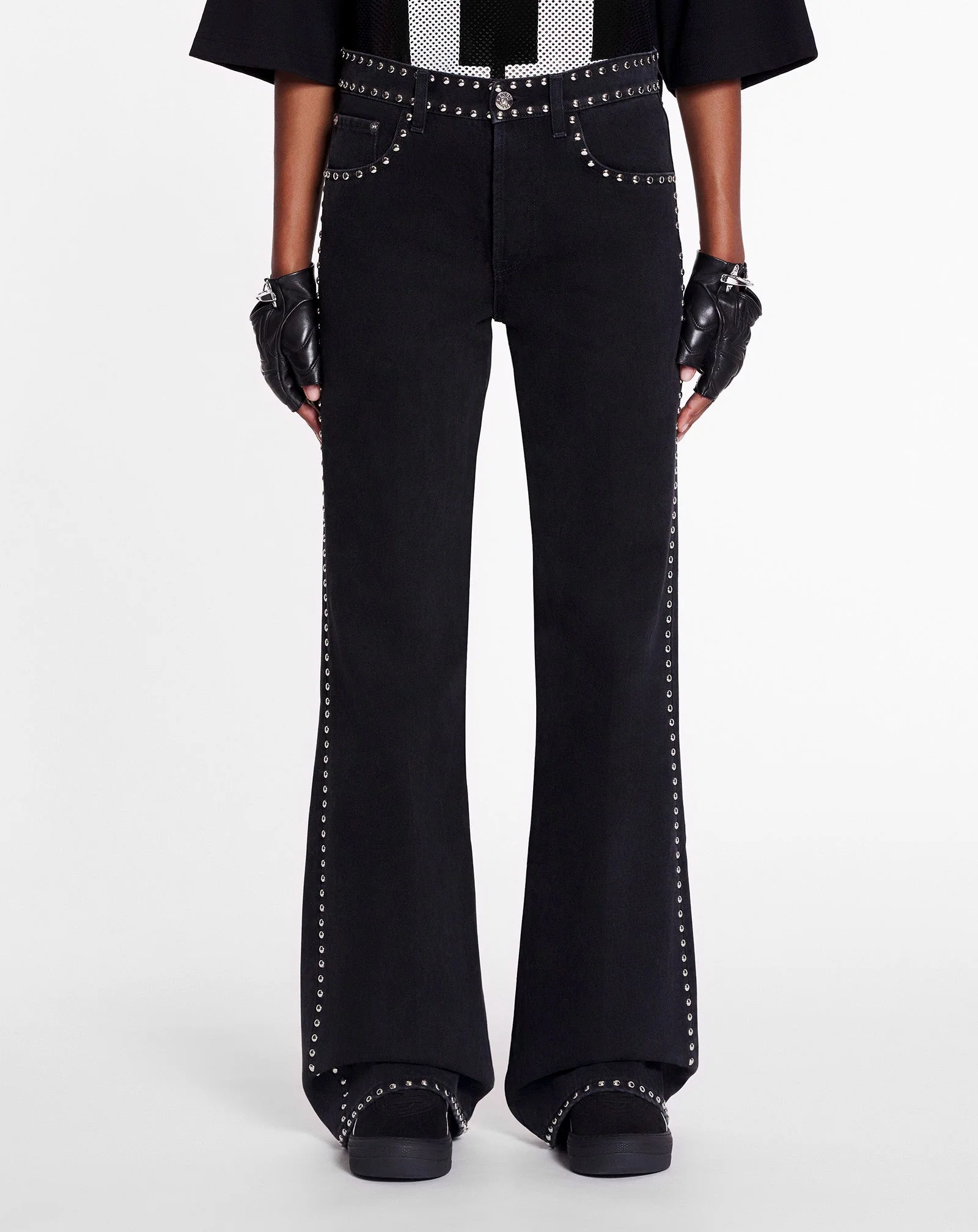 LANVIN WOMEN'S BLACK FLARE TROUSERS WITH STUDS - Image 3