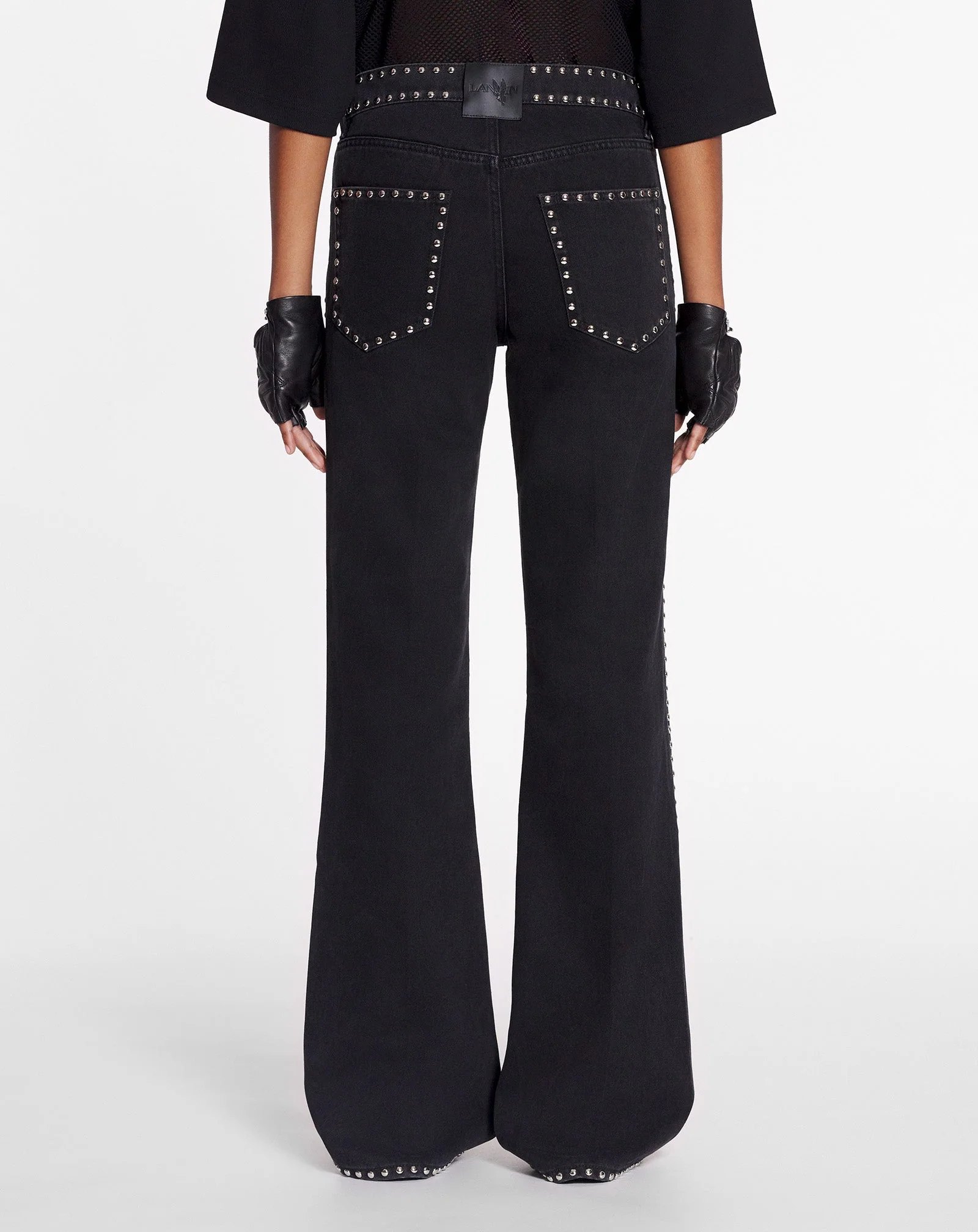 LANVIN WOMEN'S BLACK FLARE TROUSERS WITH STUDS - Image 4