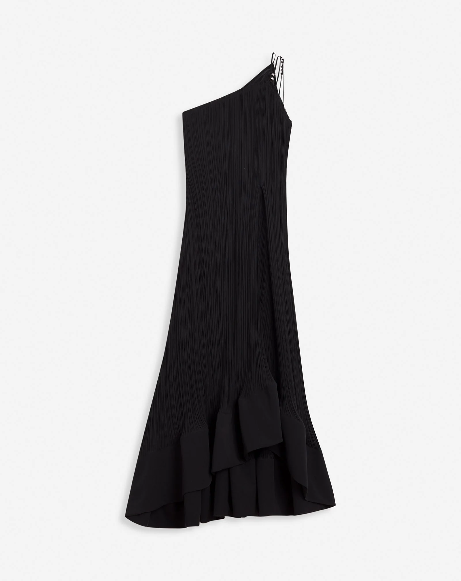 LANVIN WOMEN'S BLACK ONE-SHOULDER PLEATED LONG DRESS