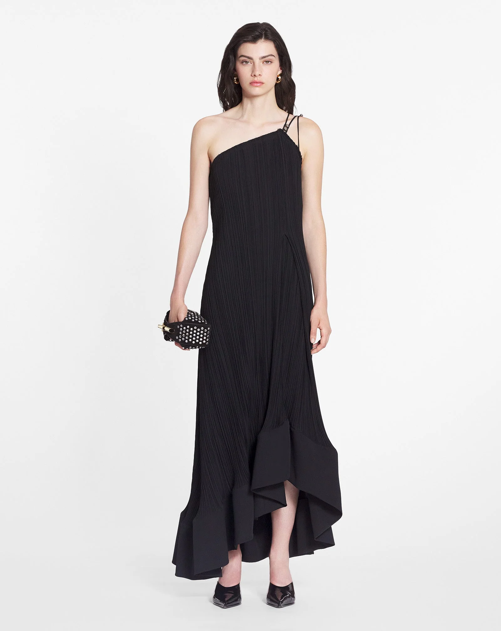 LANVIN WOMEN'S BLACK ONE-SHOULDER PLEATED LONG DRESS - Image 2
