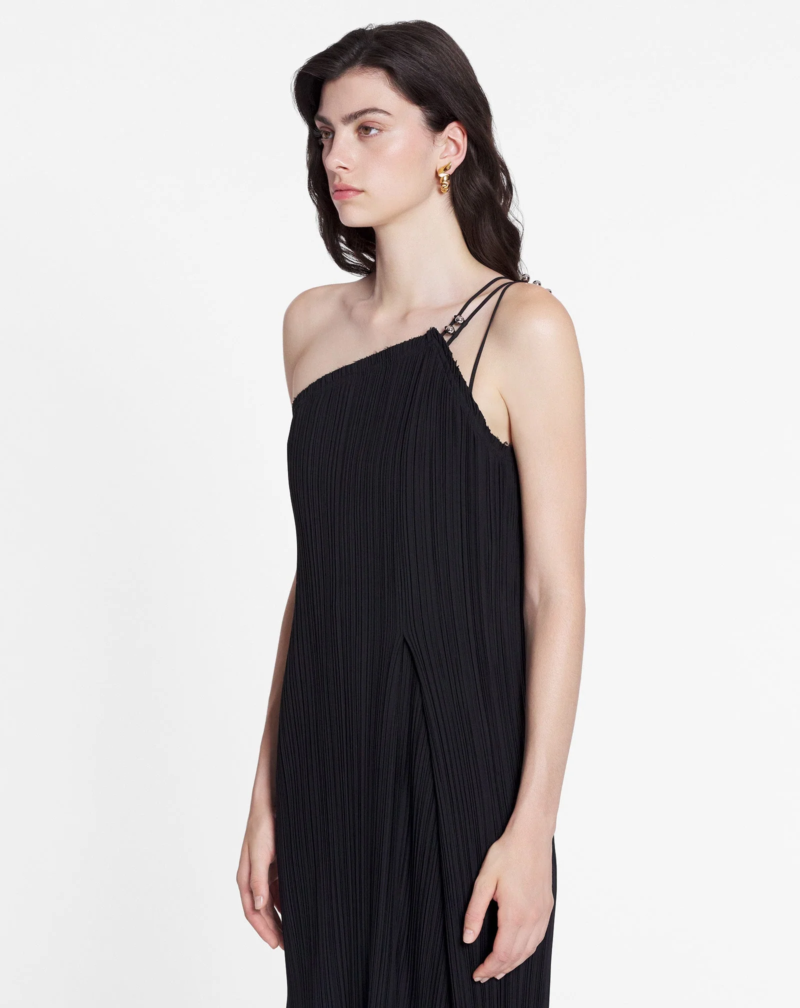 LANVIN WOMEN'S BLACK ONE-SHOULDER PLEATED LONG DRESS - Image 3