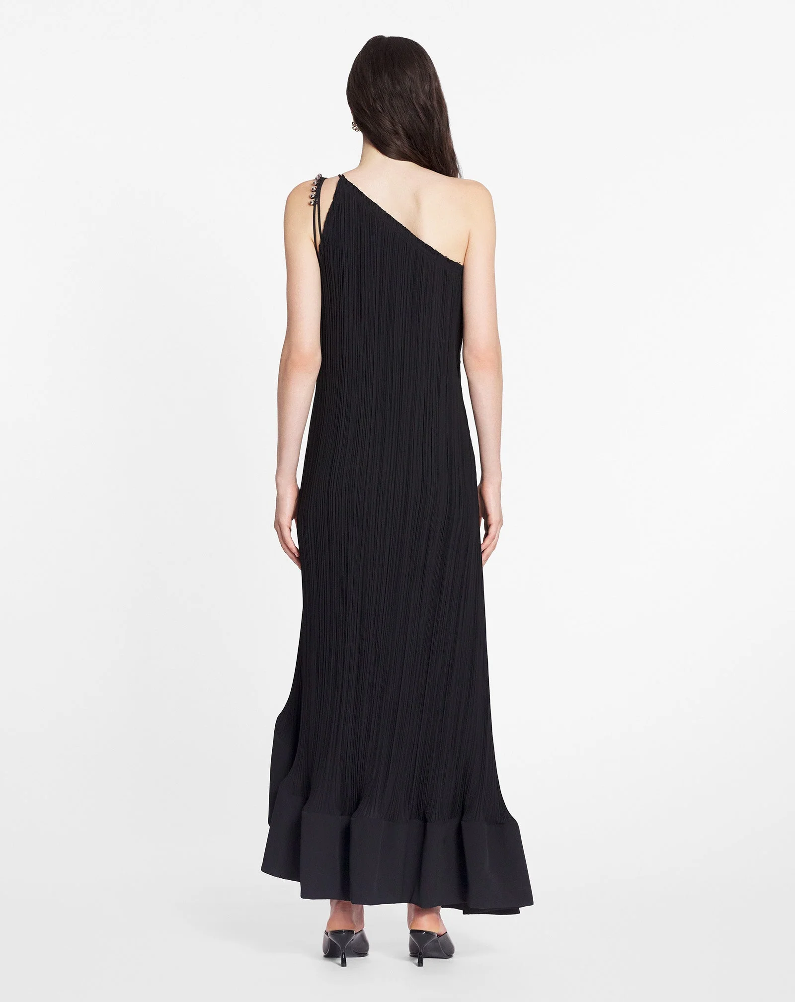 LANVIN WOMEN'S BLACK ONE-SHOULDER PLEATED LONG DRESS - Image 4