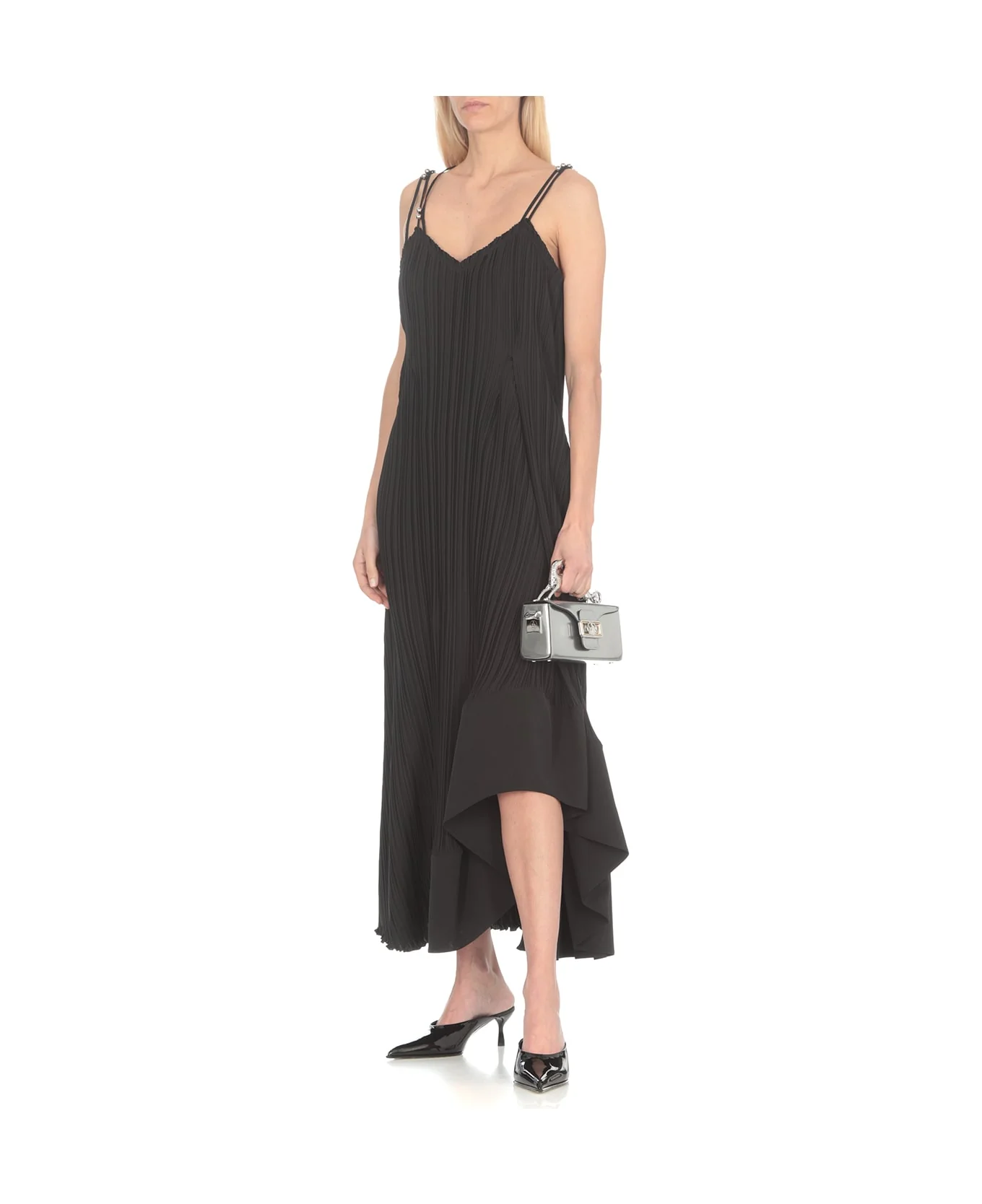 LANVIN WOMEN'S BLACK PLEATED LONG STRAP DRESS - Image 2