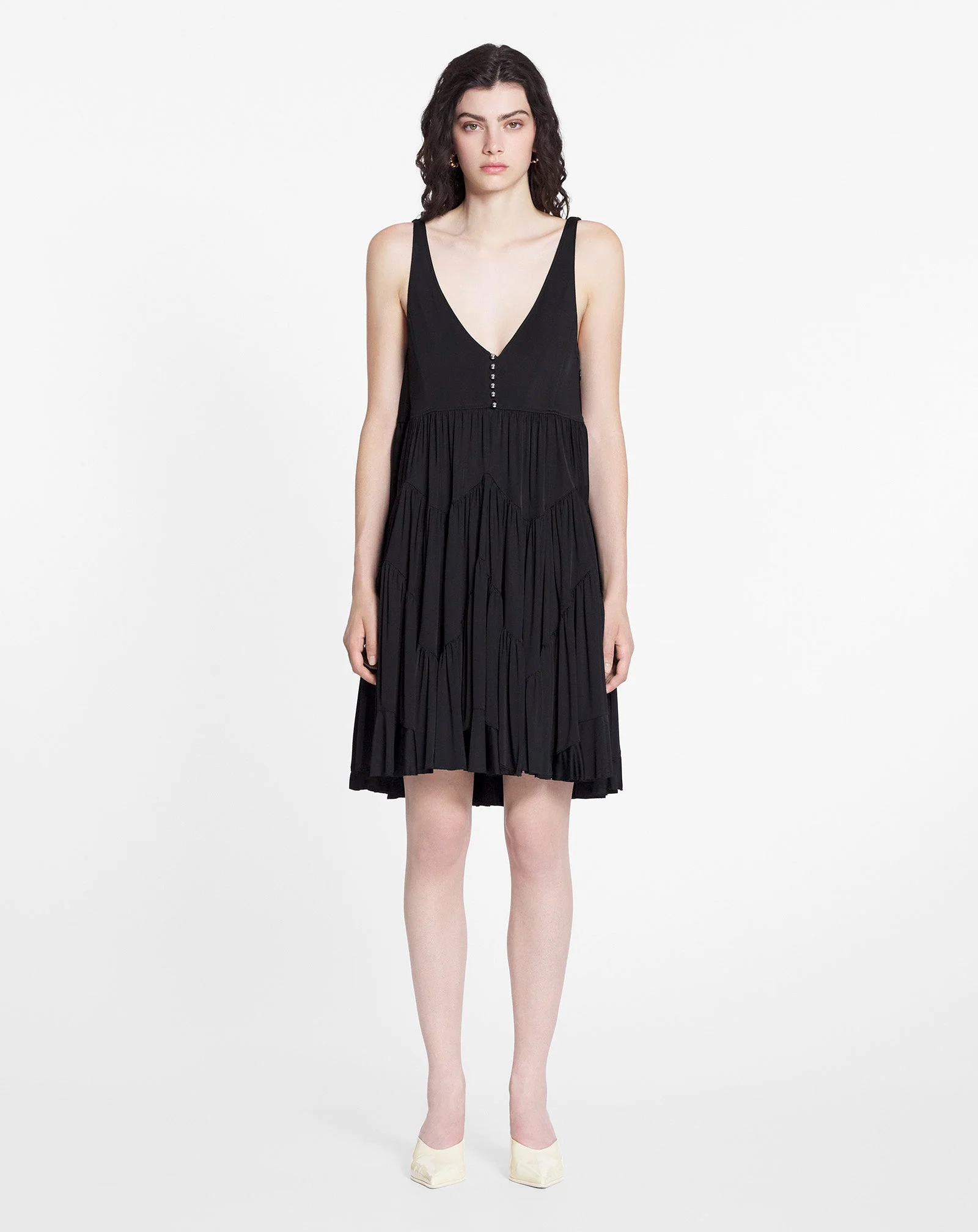 LANVIN WOMEN'S BLACK SLEEVELESS GATHERED SHORT DRESS - Image 2