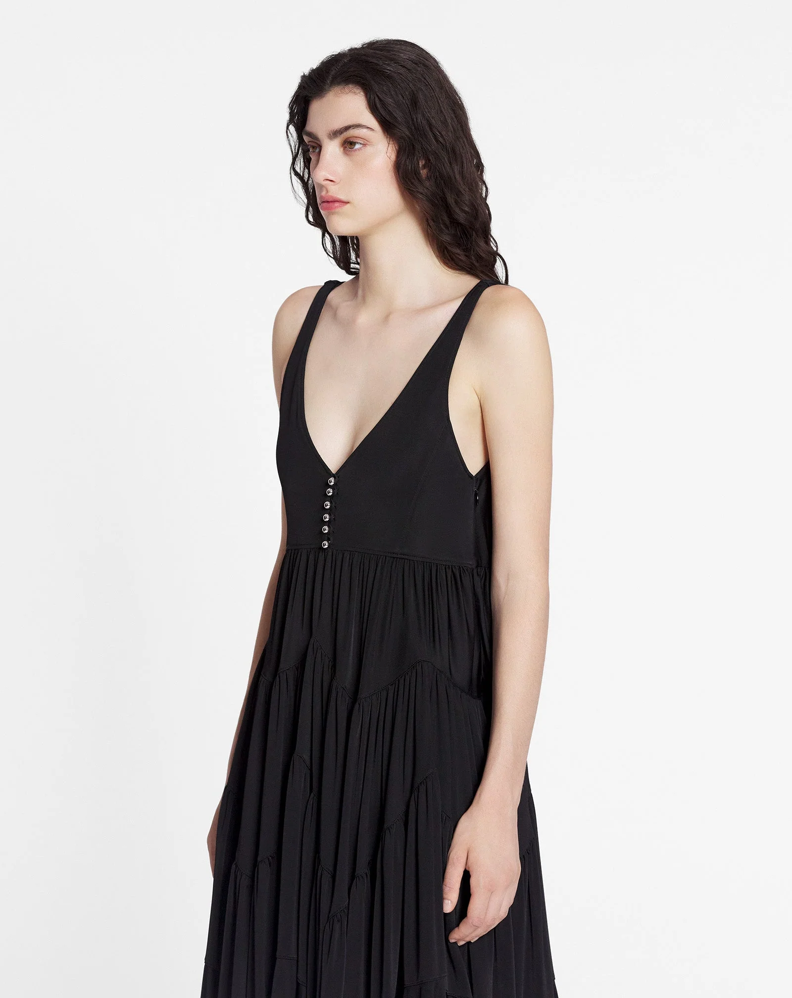 LANVIN WOMEN'S BLACK SLEEVELESS GATHERED SHORT DRESS - Image 3