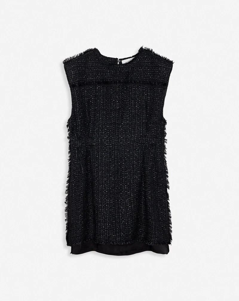 LANVIN WOMEN'S BLACK TEXTURED SHIFT MINI DRESS