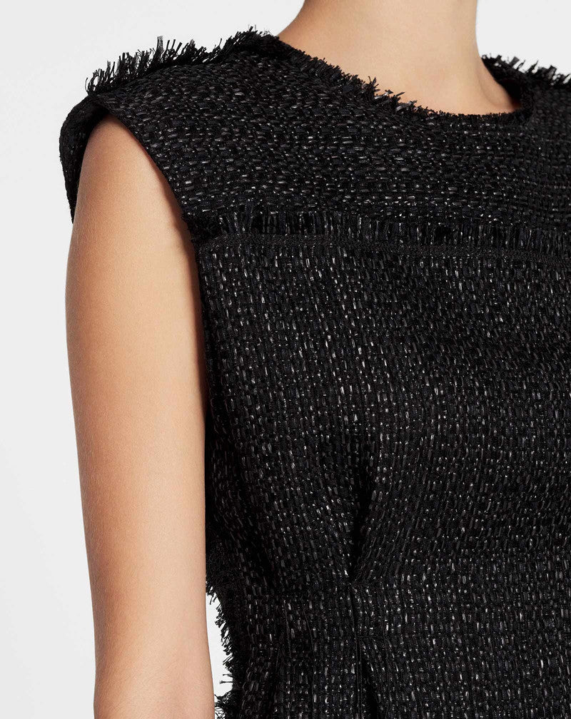 LANVIN WOMEN'S BLACK TEXTURED SHIFT MINI DRESS - Image 4