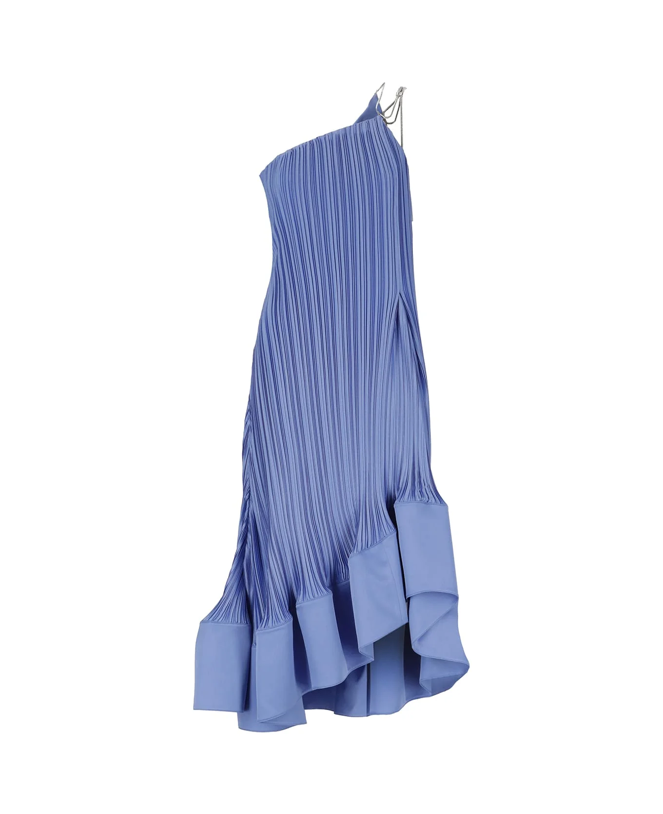 LANVIN WOMEN'S BLUE PLEATED ASYMMETRIC CASCADE DRESS
