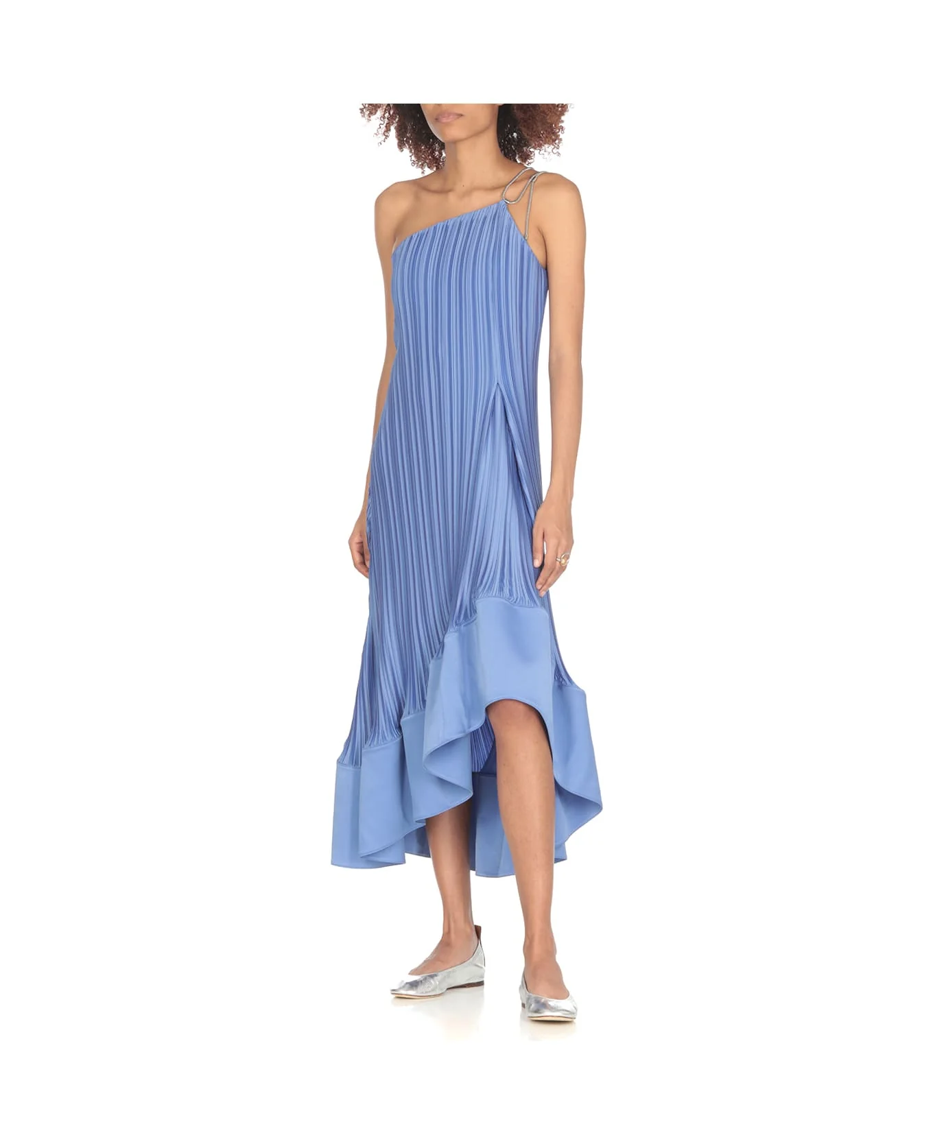 LANVIN WOMEN'S BLUE PLEATED ASYMMETRIC CASCADE DRESS - Image 2