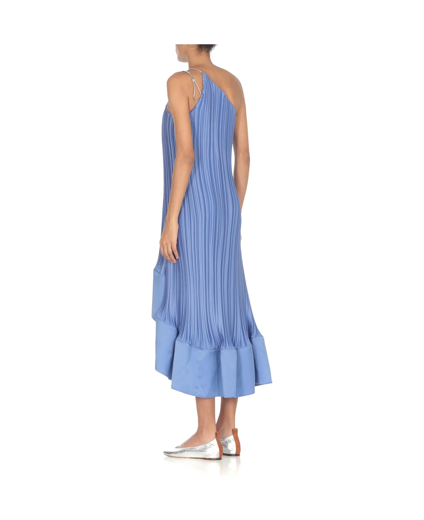LANVIN WOMEN'S BLUE PLEATED ASYMMETRIC CASCADE DRESS - Image 3