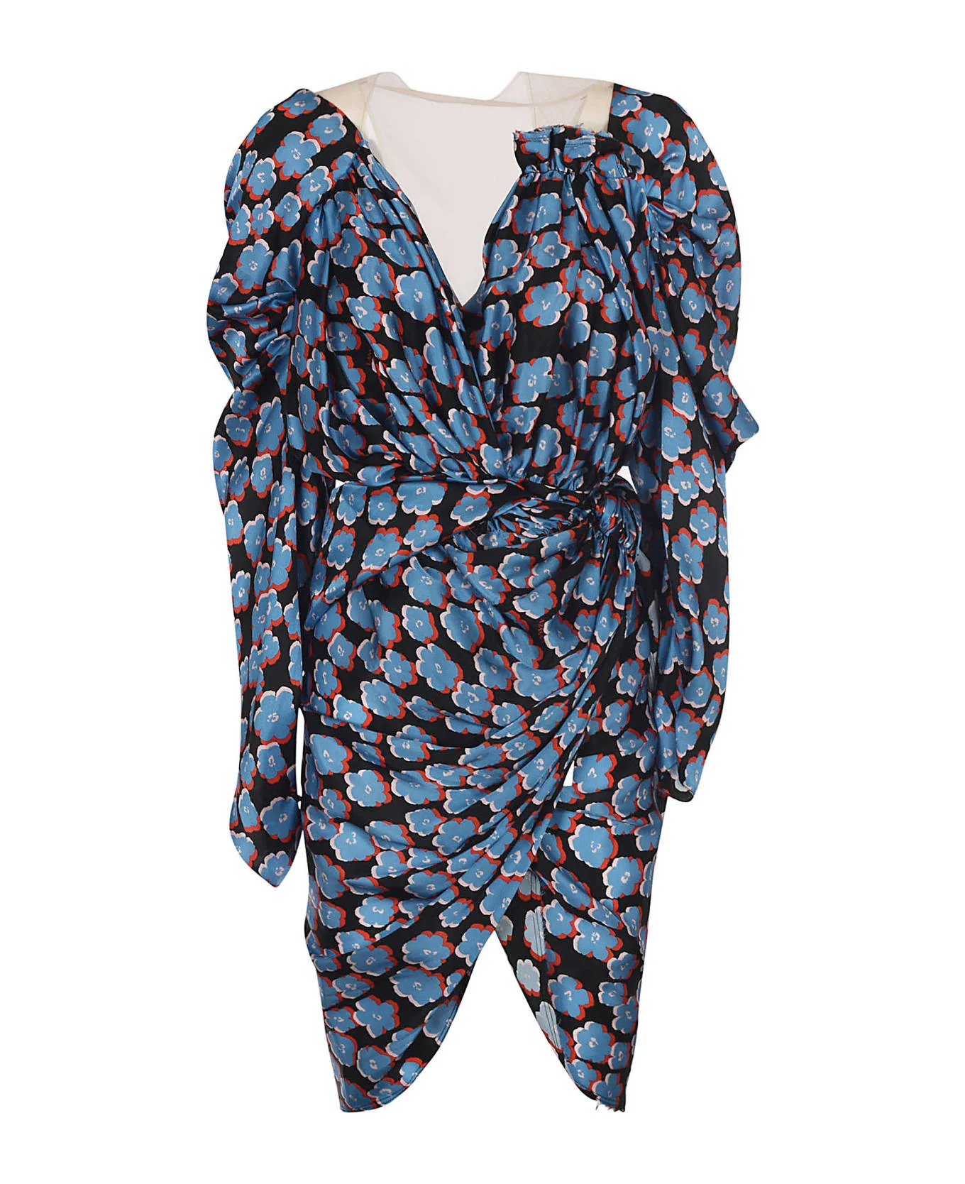LANVIN WOMEN'S BLUE SILK FLORAL DRAPED MINI DRESS