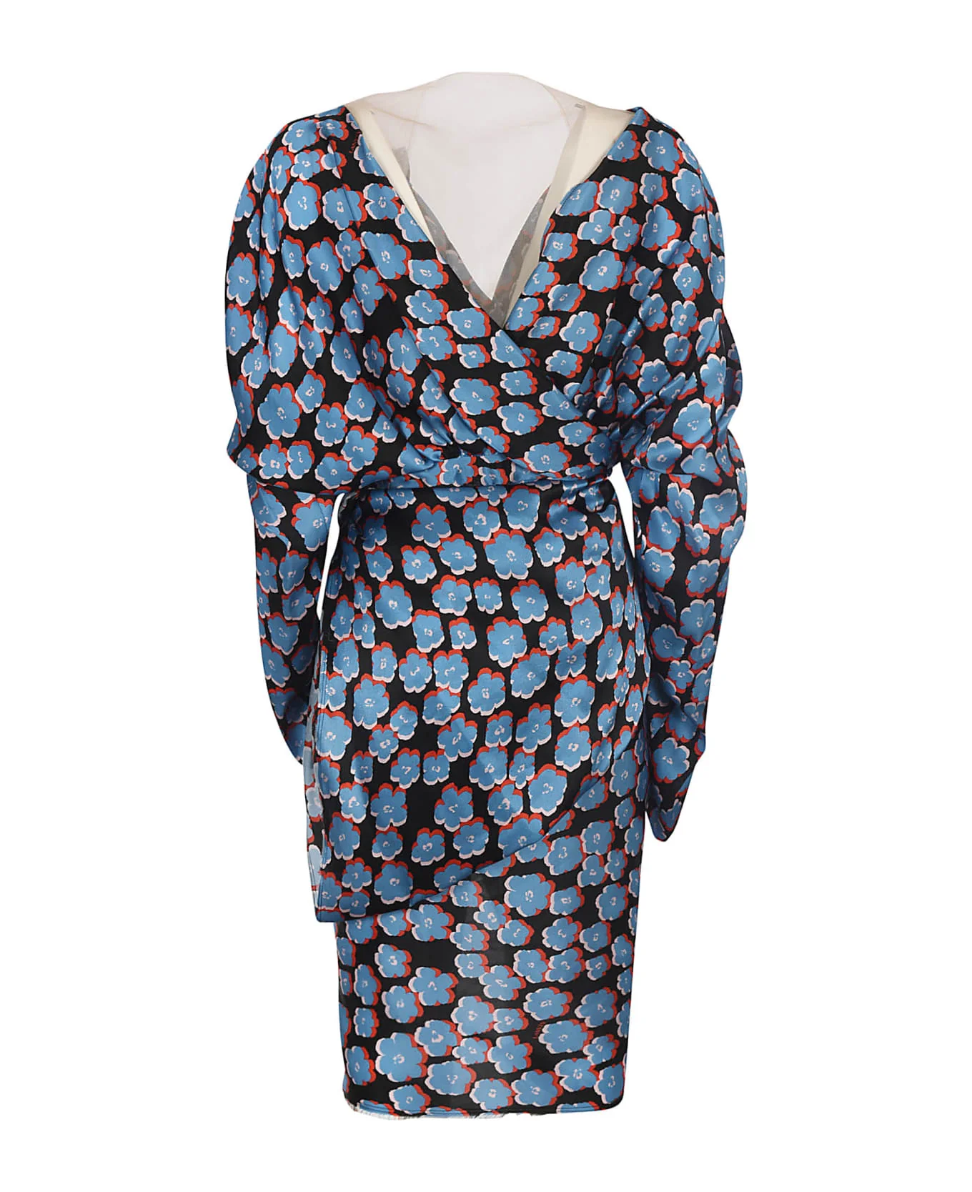 LANVIN WOMEN'S BLUE SILK FLORAL DRAPED MINI DRESS - Image 2