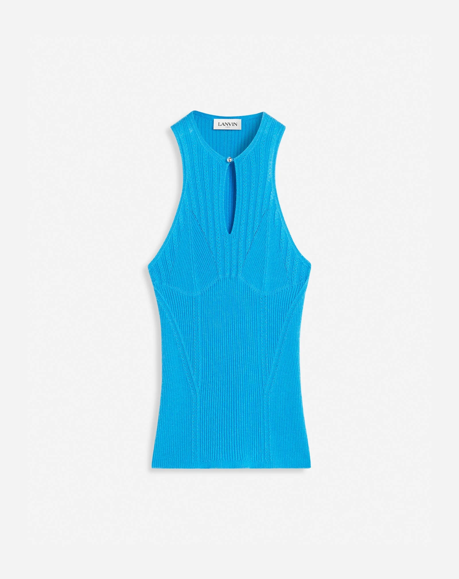 LANVIN WOMEN'S BLUE SILK KNIT HALTER TOP