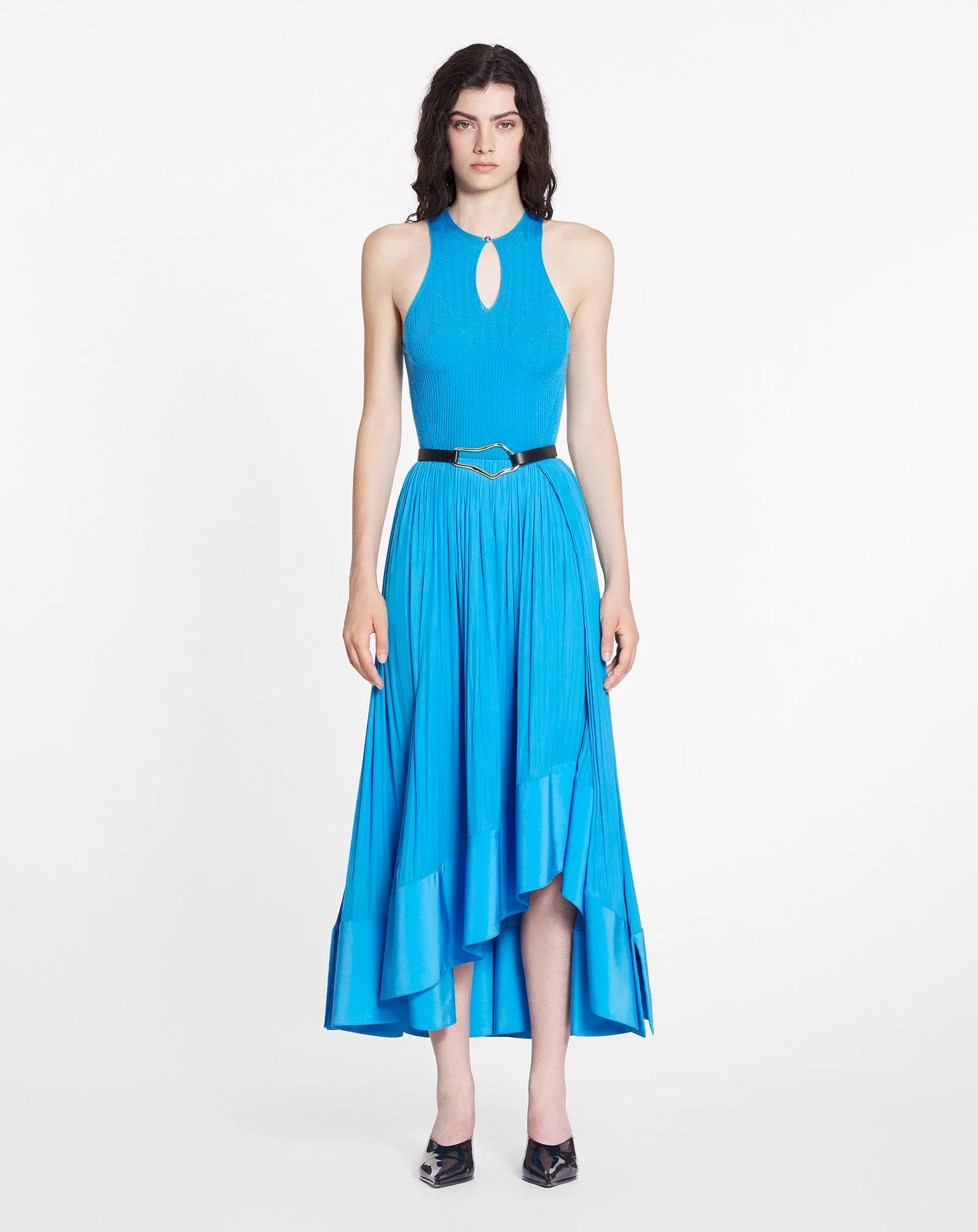 LANVIN WOMEN'S BLUE SILK KNIT HALTER TOP - Image 2