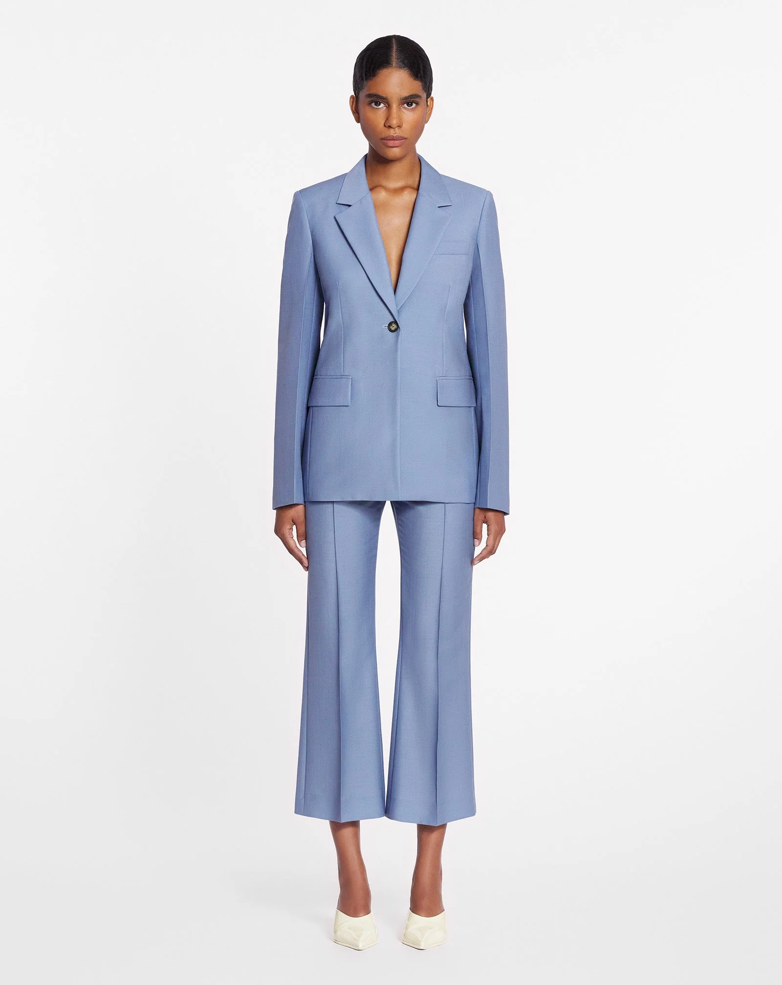 LANVIN WOMEN'S BLUE VIRGIN WOOL FLARED CROPPED TROUSERS - Image 2