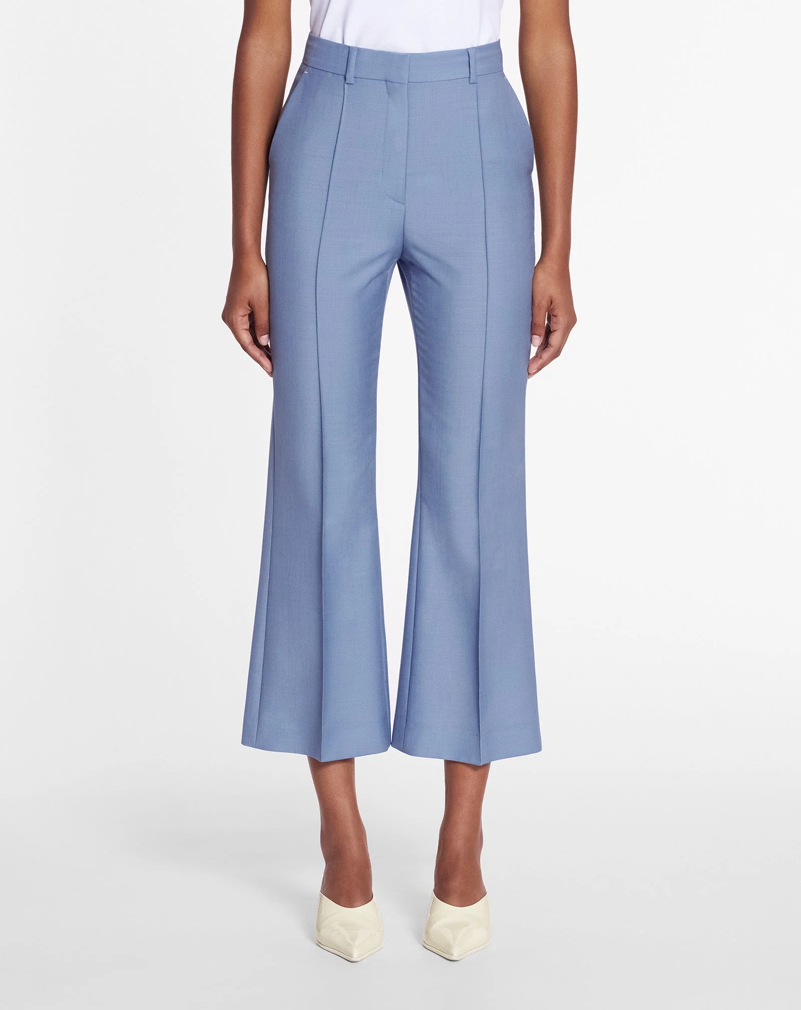 LANVIN WOMEN'S BLUE VIRGIN WOOL FLARED CROPPED TROUSERS - Image 3