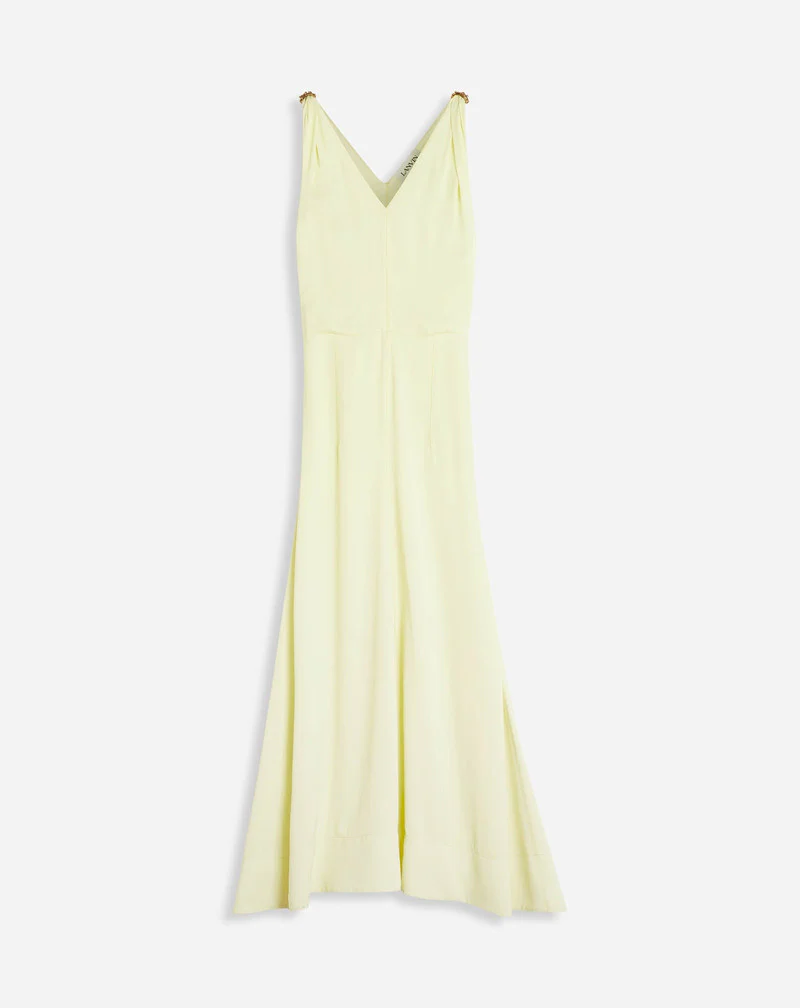 LANVIN WOMEN'S CITRON SLEEVELESS V-NECK MIDI DRESS