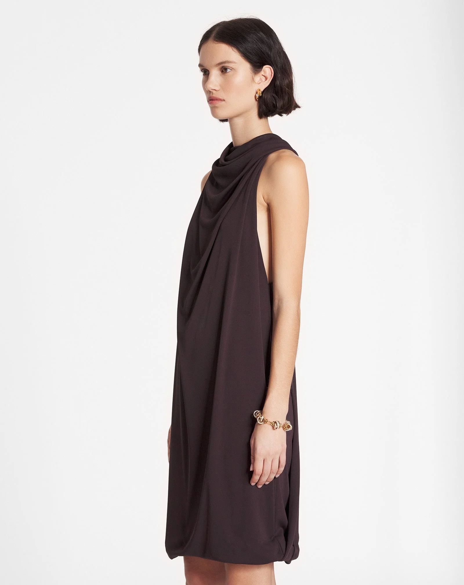 LANVIN WOMEN'S DARK BROWN TWISTED BACK DRESS - Image 3
