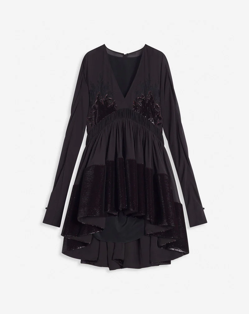 LANVIN WOMEN'S ESPRESSO LACE V-NECK FLARED DRESS