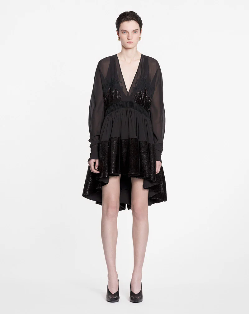 LANVIN WOMEN'S ESPRESSO LACE V-NECK FLARED DRESS - Image 2