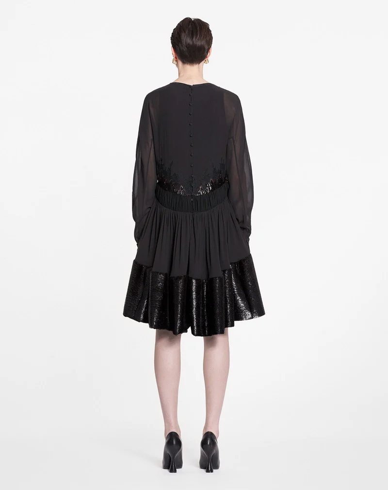 LANVIN WOMEN'S ESPRESSO LACE V-NECK FLARED DRESS - Image 3