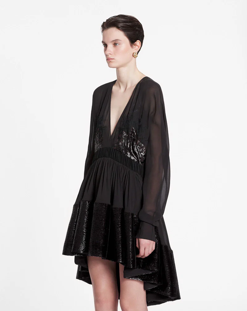 LANVIN WOMEN'S ESPRESSO LACE V-NECK FLARED DRESS - Image 4