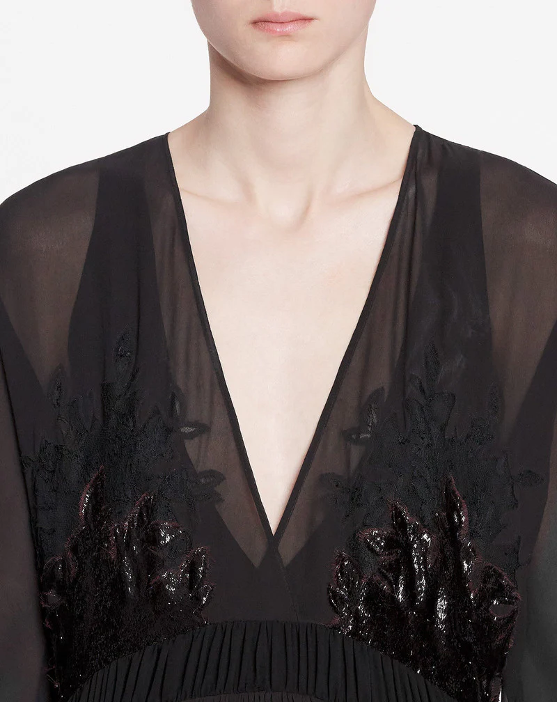 LANVIN WOMEN'S ESPRESSO LACE V-NECK FLARED DRESS - Image 5