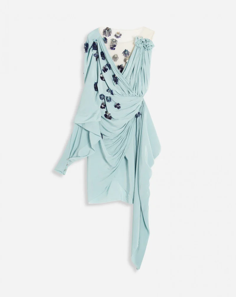LANVIN WOMEN'S MENTHE DRAPED EMBROIDERED DRESS