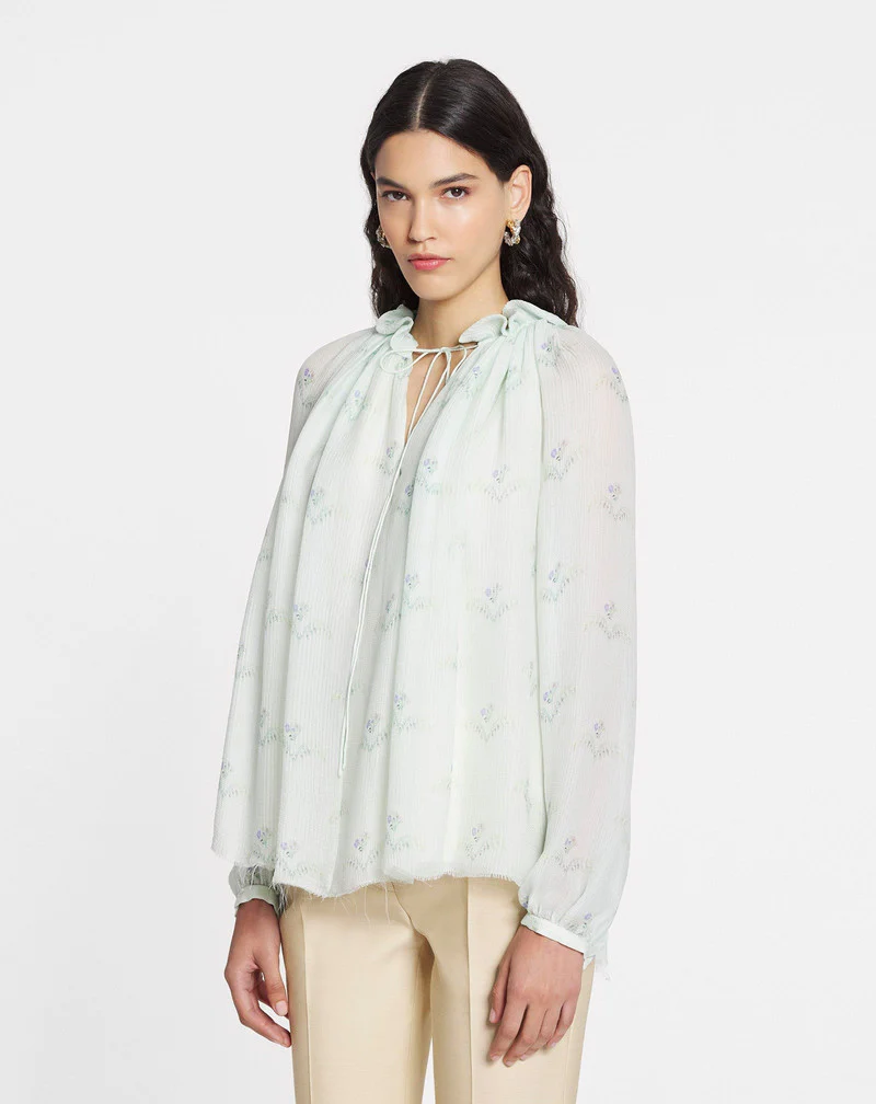 LANVIN WOMEN'S MINT SILK FLARE SLEEVE BLOUSE - Image 3
