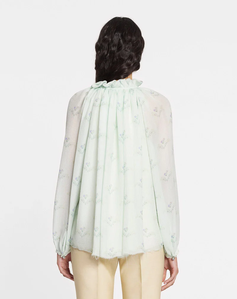 LANVIN WOMEN'S MINT SILK FLARE SLEEVE BLOUSE - Image 4