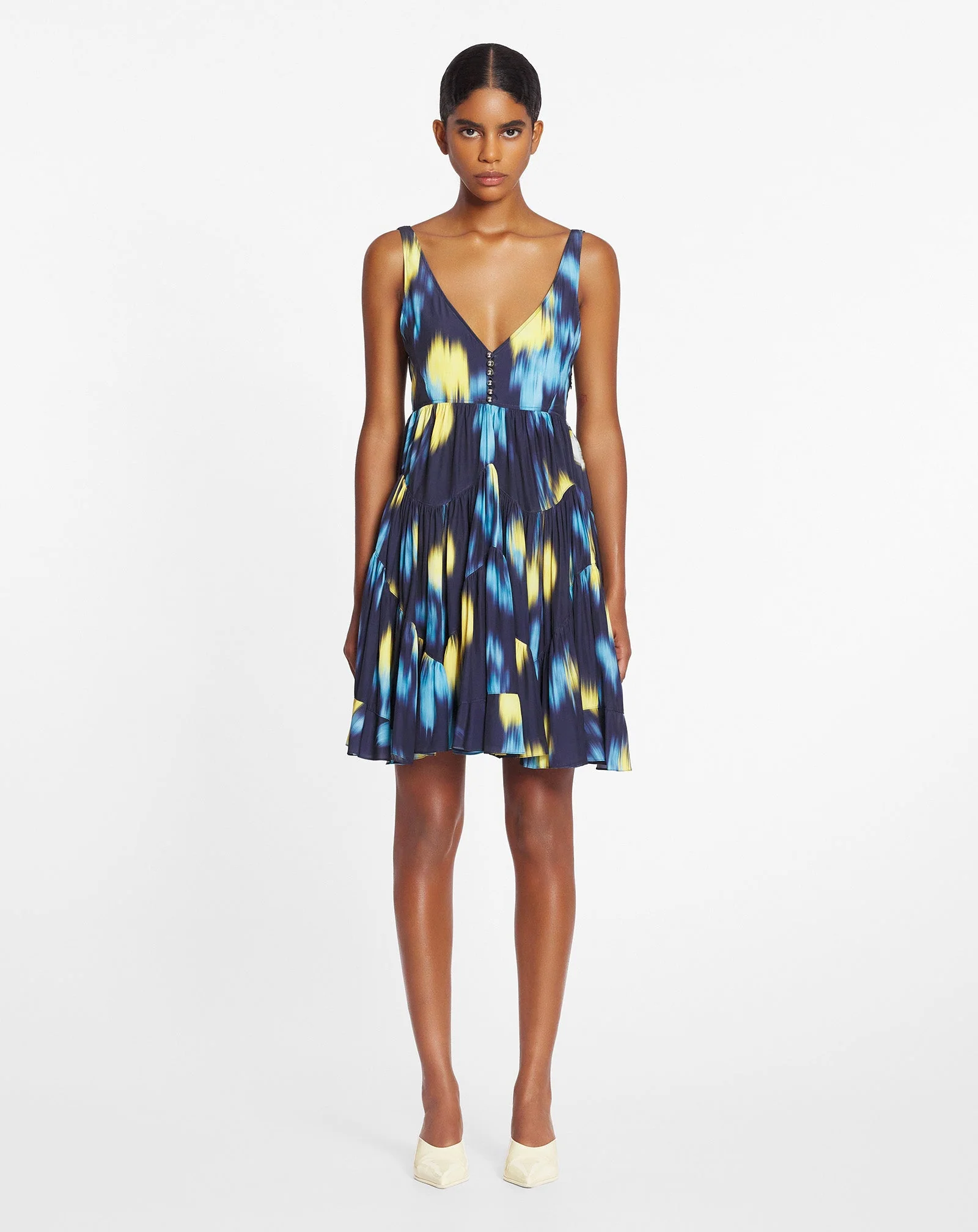 LANVIN WOMEN'S NAVY PRINTED SLEEVELESS SHORT DRESS - Image 2