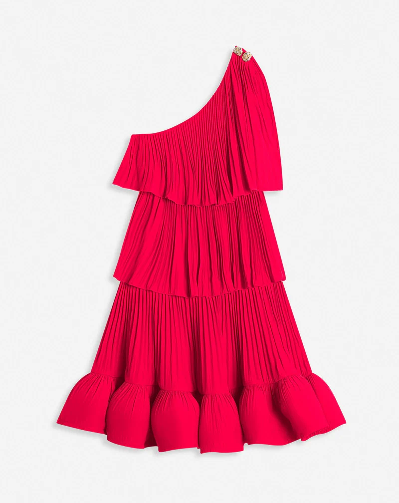 LANVIN WOMEN'S RED ASYMMETRIC LAYERED SHORT DRESS