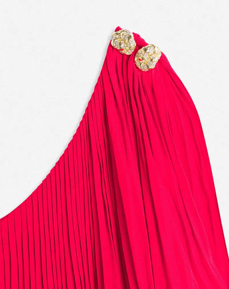 LANVIN WOMEN'S RED ASYMMETRIC LAYERED SHORT DRESS - Image 3