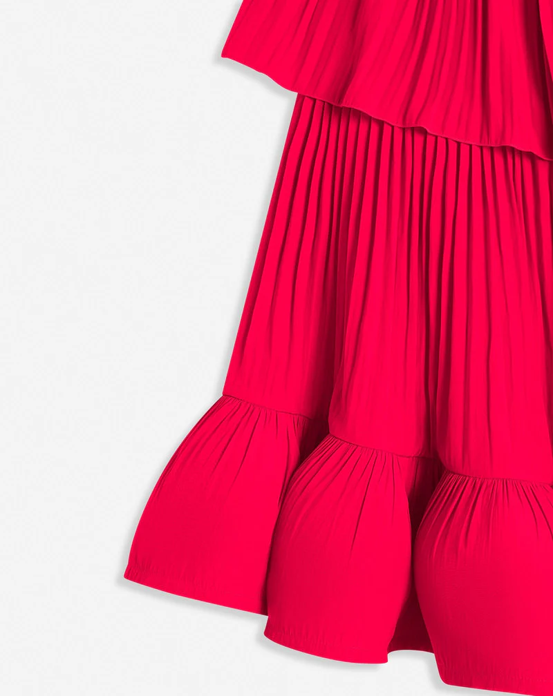 LANVIN WOMEN'S RED ASYMMETRIC LAYERED SHORT DRESS - Image 4
