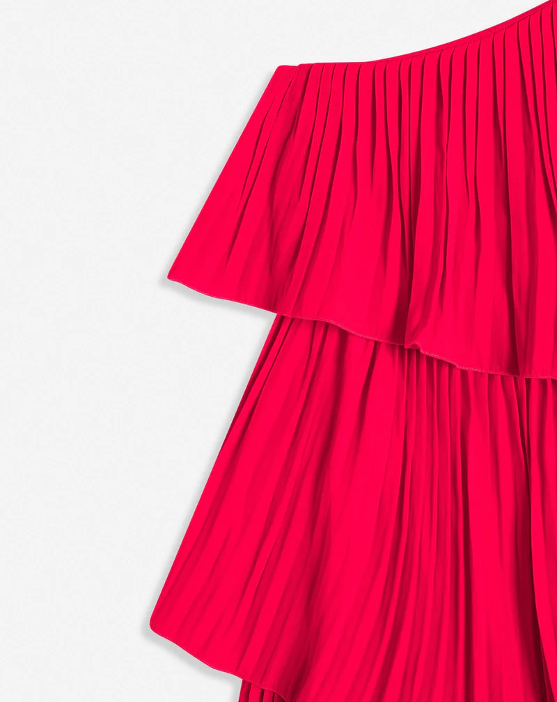 LANVIN WOMEN'S RED ASYMMETRIC LAYERED SHORT DRESS - Image 5