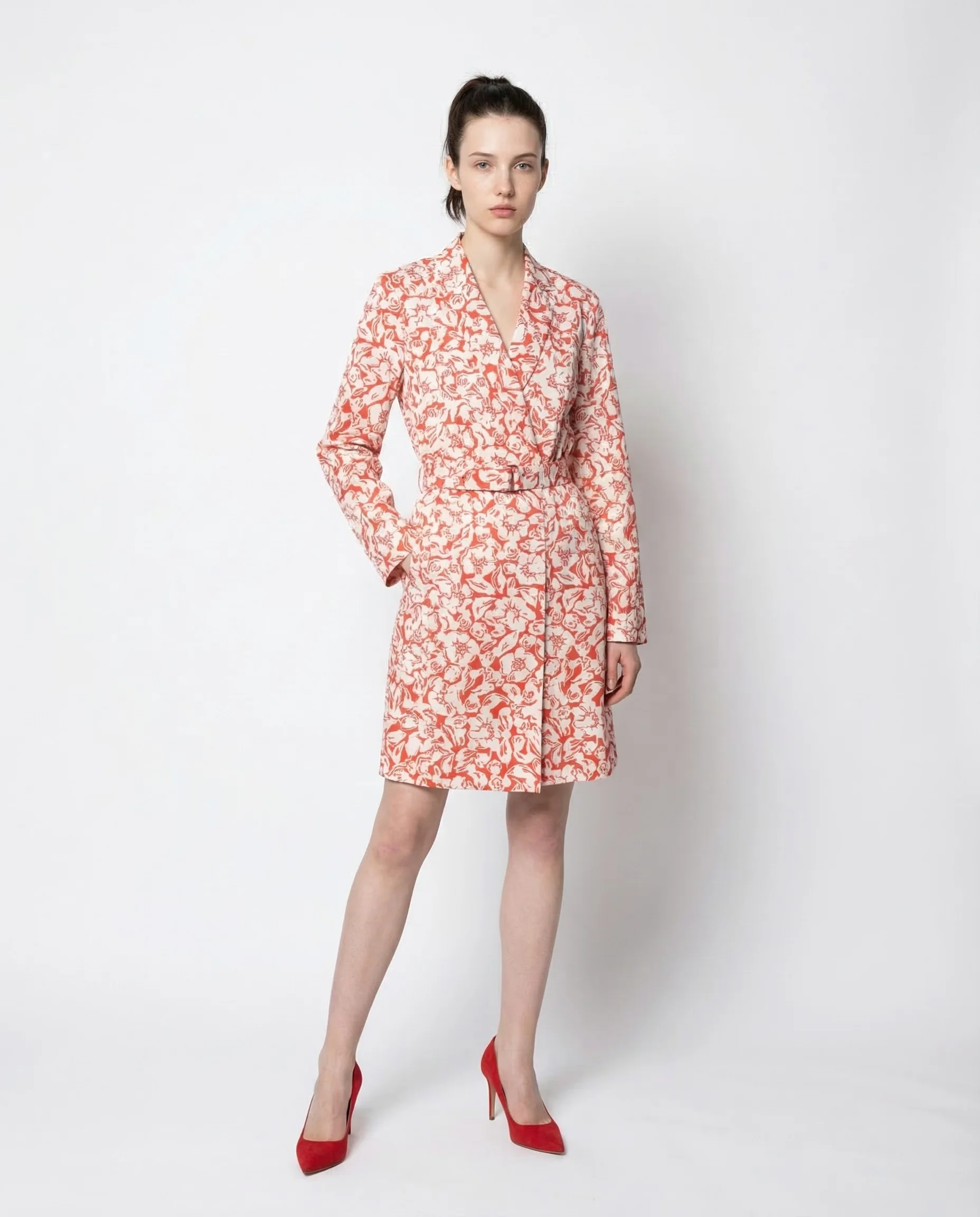 LANVIN WOMEN'S RED SILK FLORAL WRAP MIDI DRESS
