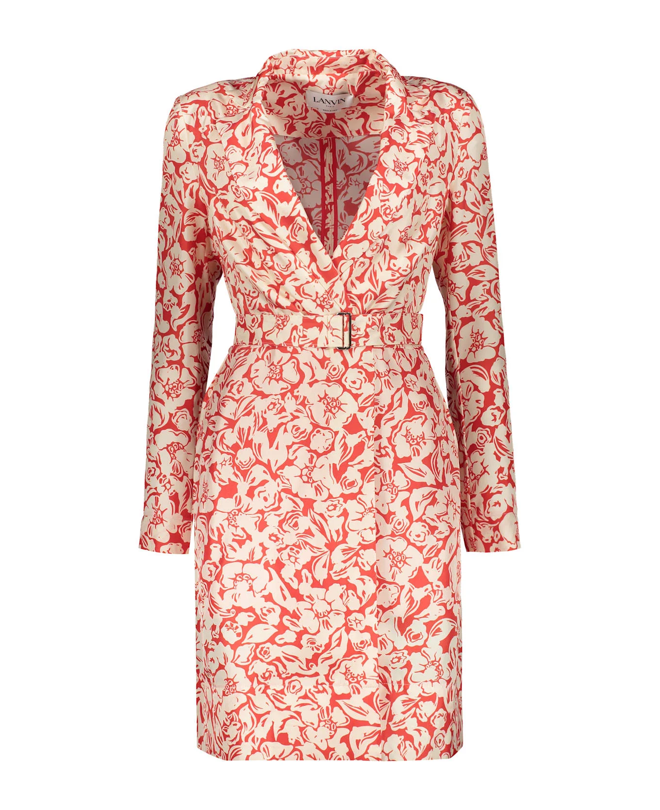 LANVIN WOMEN'S RED SILK FLORAL WRAP MIDI DRESS - Image 3