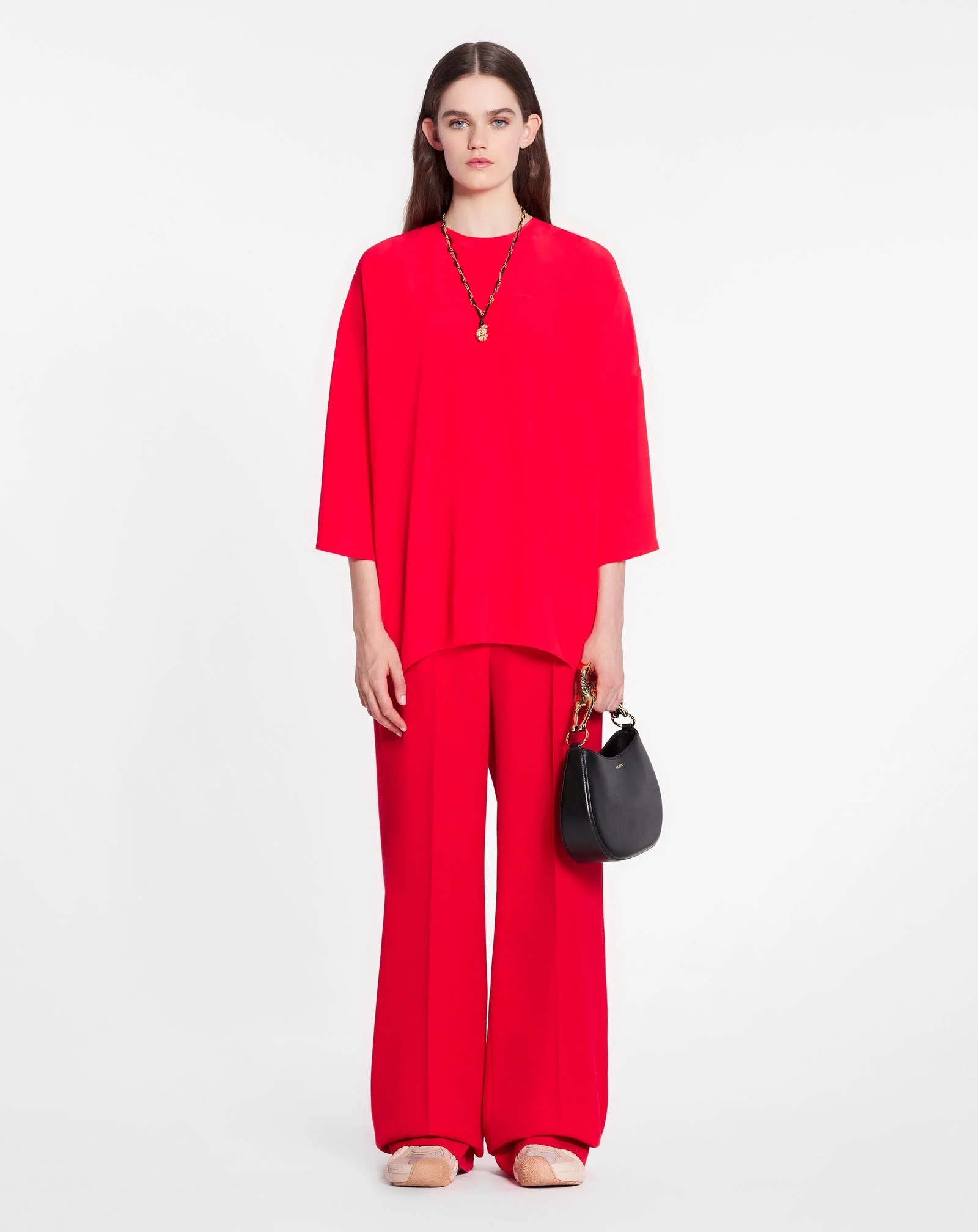 LANVIN WOMEN'S RED SILK ROUND NECK BLOUSE - Image 2