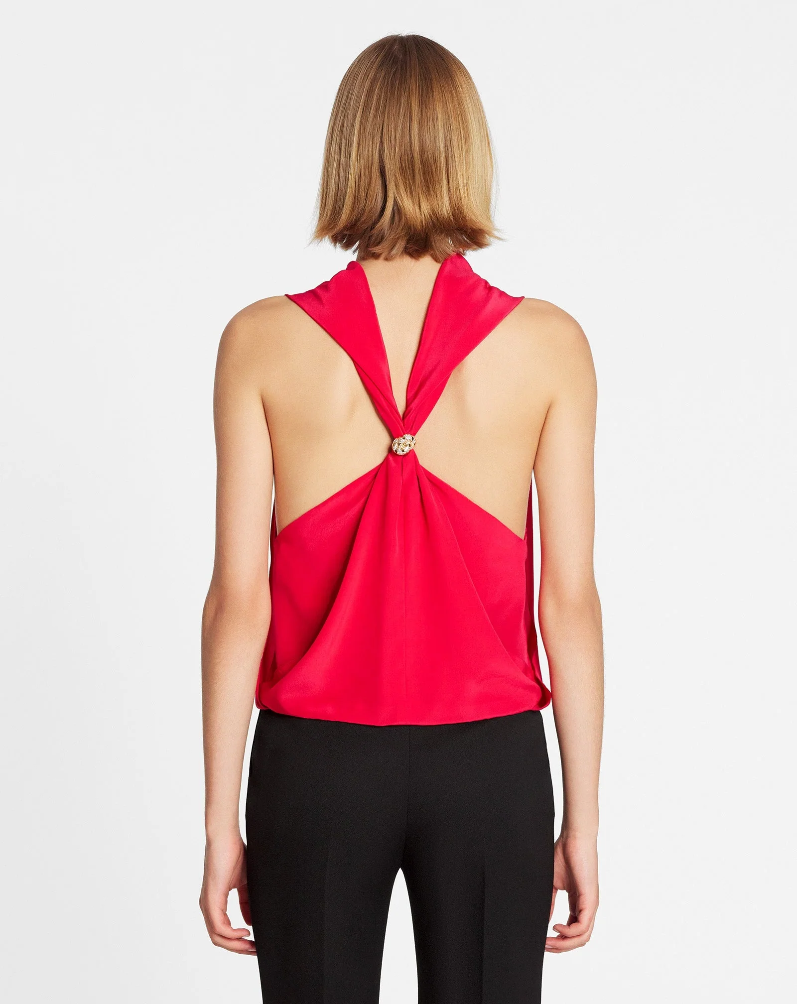LANVIN WOMEN'S RED SILK SLEEVELESS SCARF TOP - Image 4
